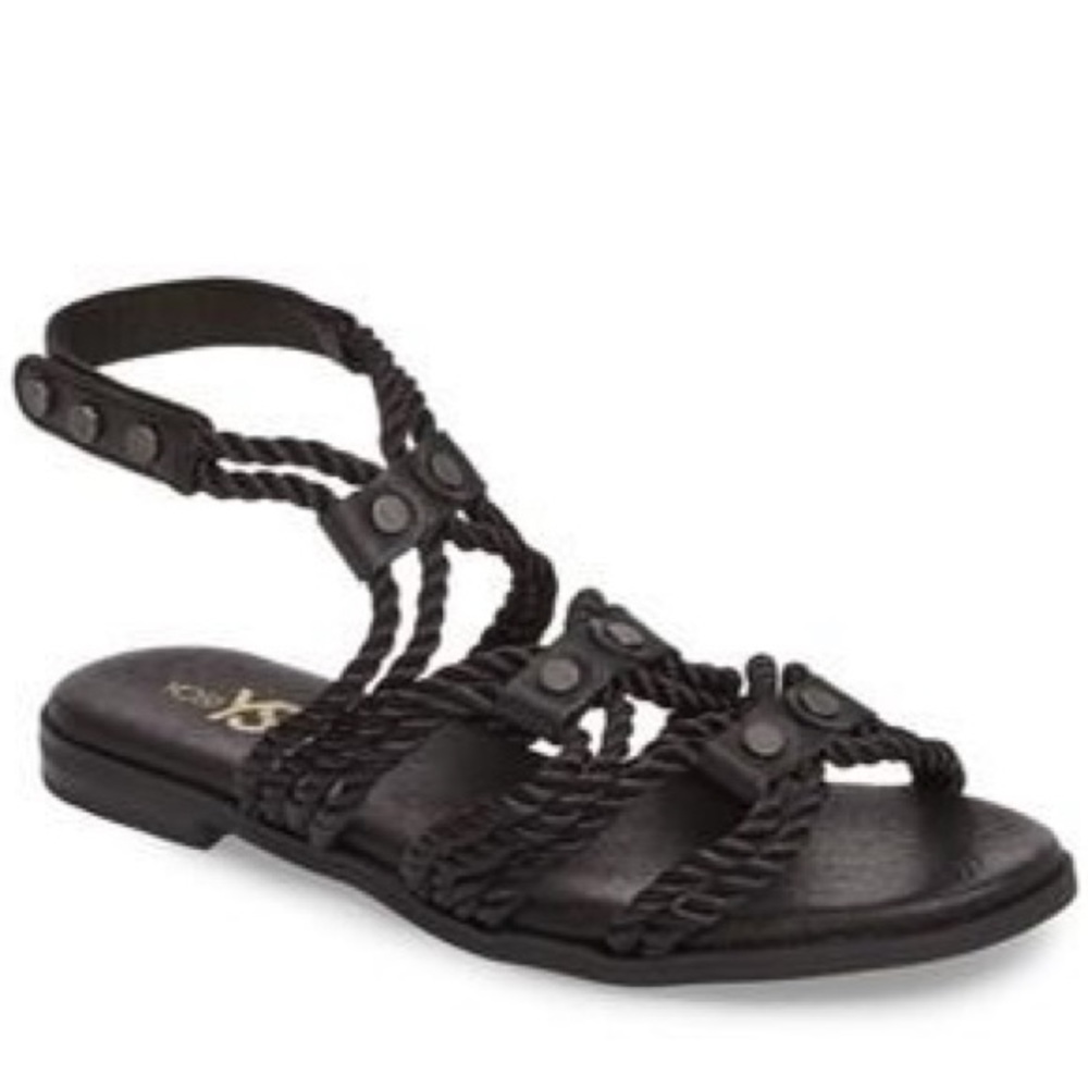 Yosi Samra Marina Rope Sandal In Black Leather